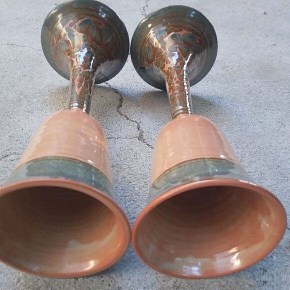 Gorgeous pair of Tall, Slender Hand Thrown and Glazed Stoneware Goblets - Picture 11 of 13